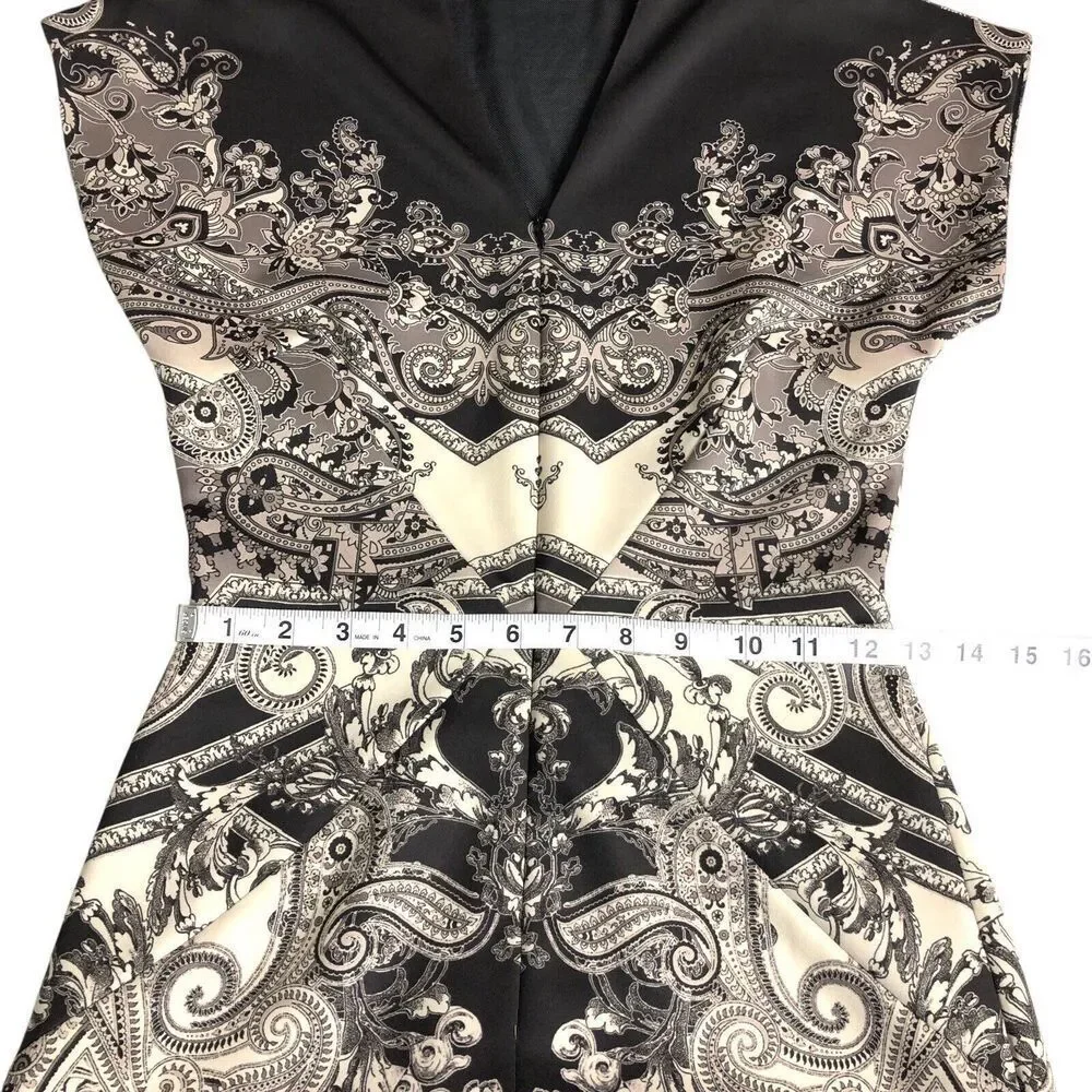 Artelier Nicole Miller Dress Womens 2 Brown Baroque‎ Front Zip Body Con Sheath